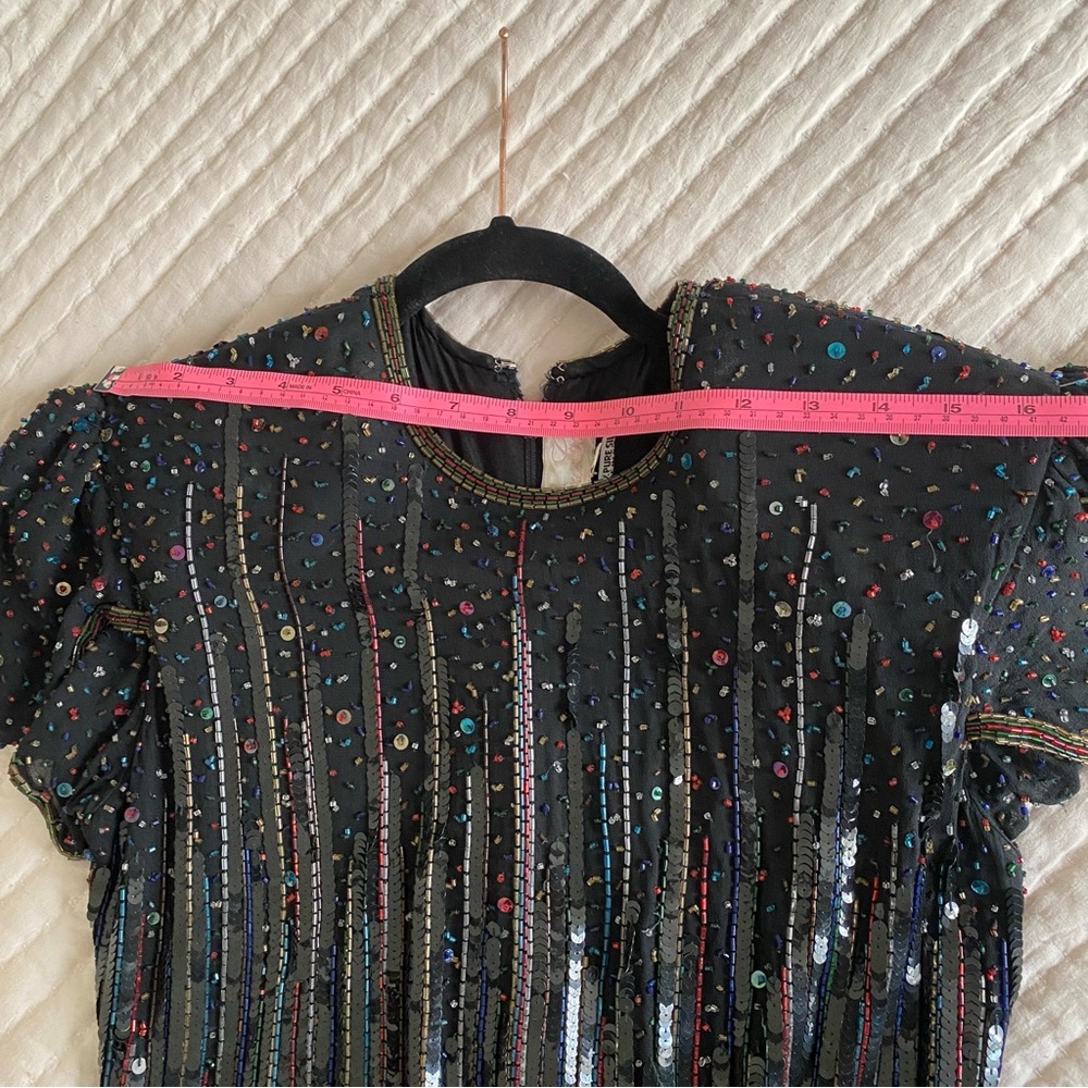 Liza Carr Vintage Silk Sequin Beads Ruffle dress Small/medium (see measurements) - Picture 11 of 11